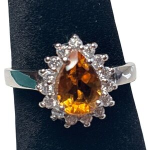 Elegant Yellow and White Gemstone 925 Sterling Silver Ring Size 8